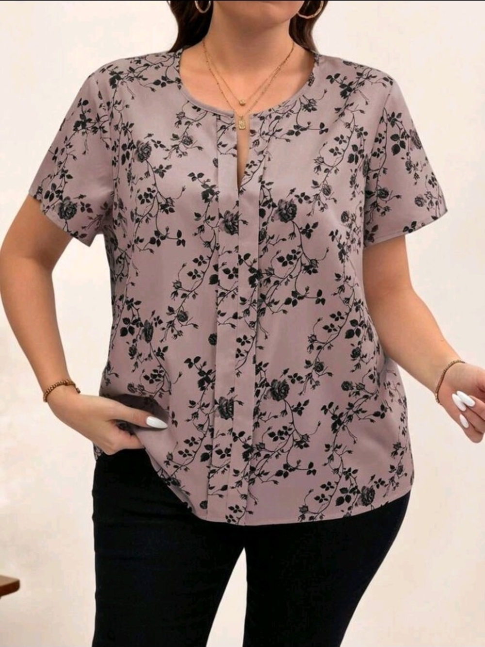 Shein Womens Dusty Mauve Floral Print Short Sleeve Blouse Size 3X